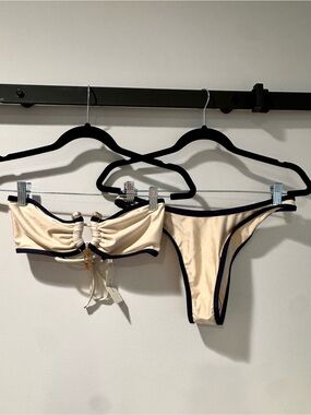 Cream Bikini Set with Navy Trim by